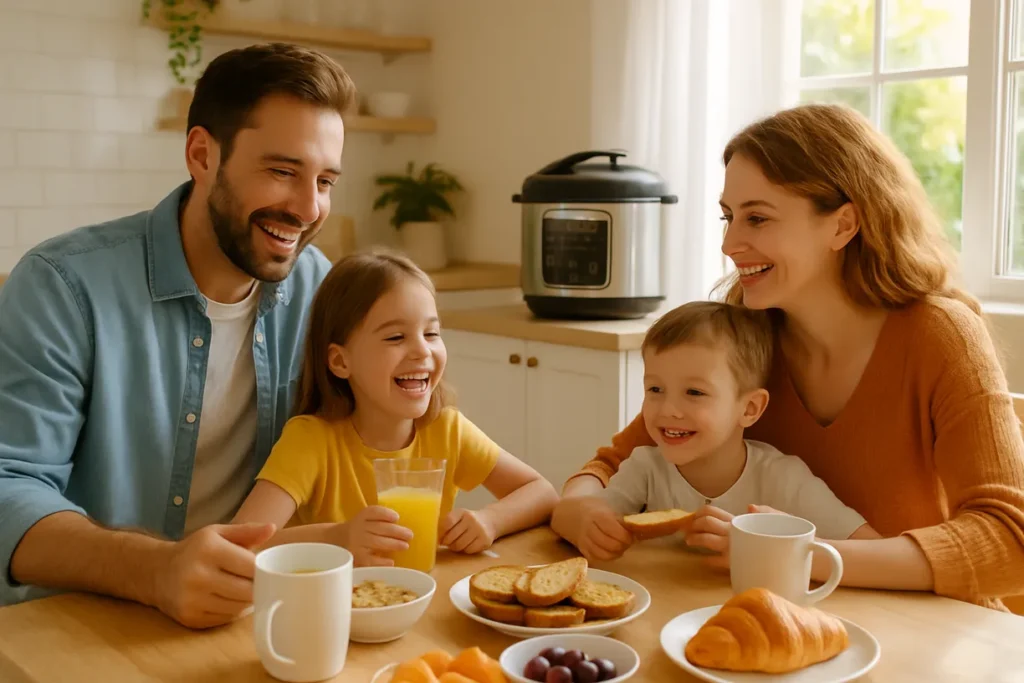 família reunida na mesa - panela de pressão elétrica