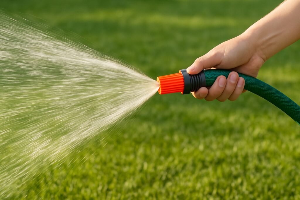 mão segurando mangueira para jardim